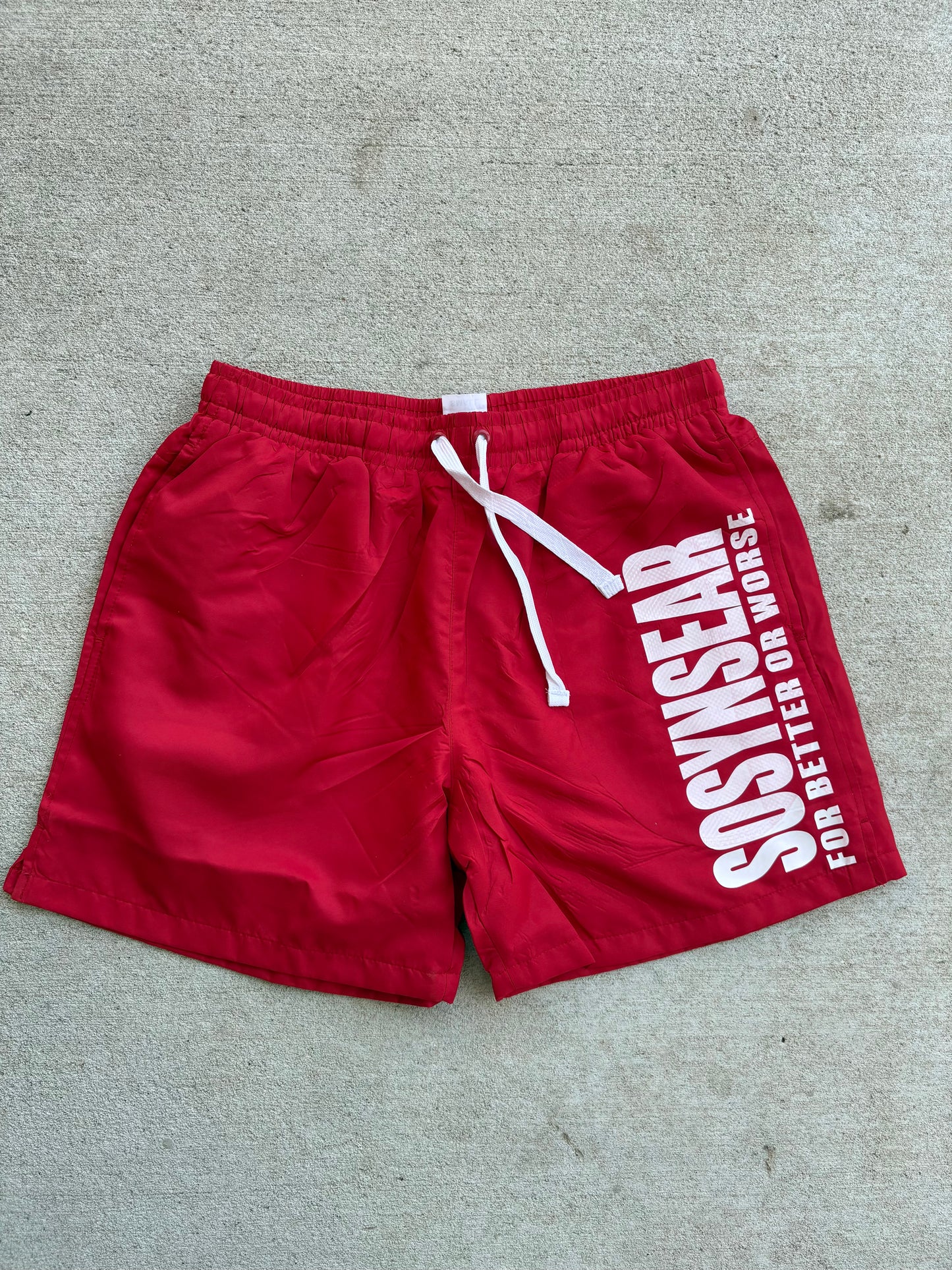 Red nylon shorts