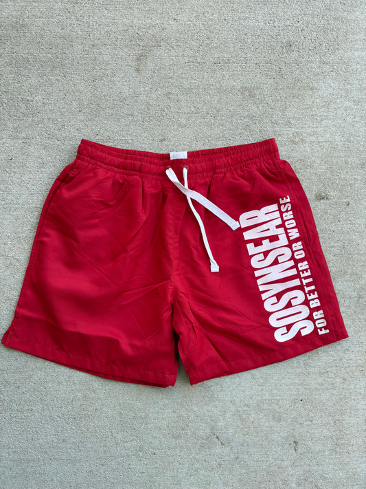 Red nylon shorts